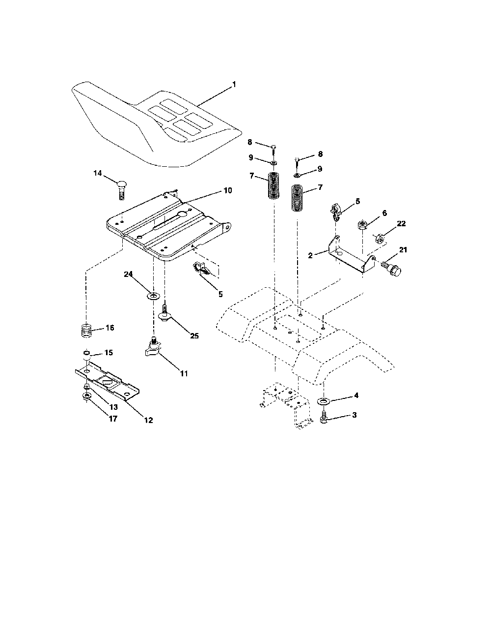 Seat assembly Diagram and Parts List for 917279060  Husqvarna Lawn Tractor
