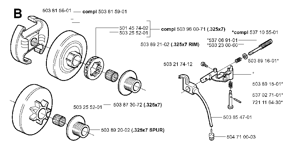 Clutch And Oil Pump Diagram and Parts List for 351EPA 20012200001 Husqvarna Chainsaw
