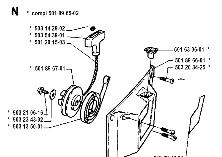 Starter Diagram and Parts List for 3120 19942300001-19960100000 Husqvarna Chainsaw