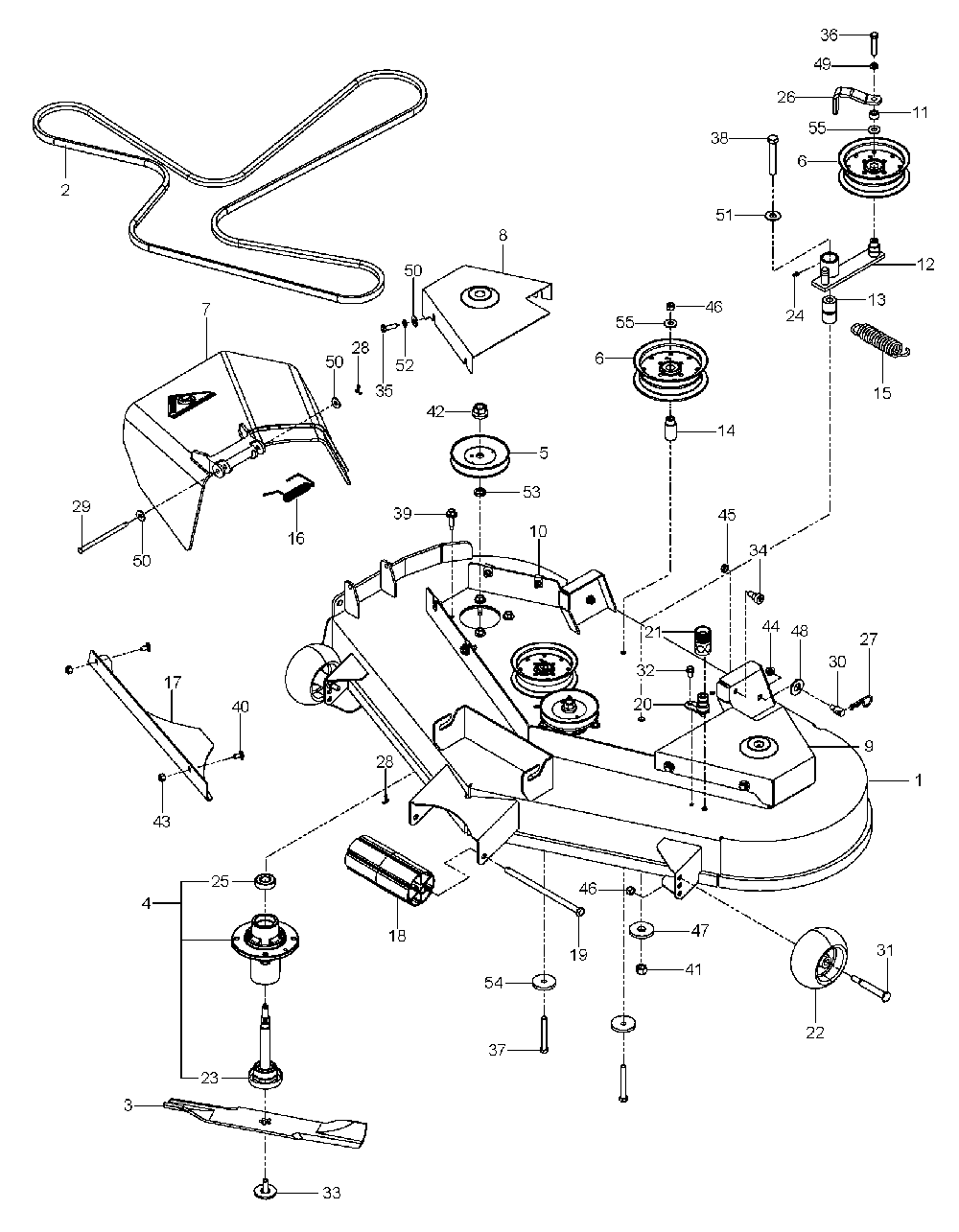 Mower Deck / Cutting Deck Diagram and Parts List for EZ24TBF 966659601-01, 2011-10 Husqvarna Lawn Tractor