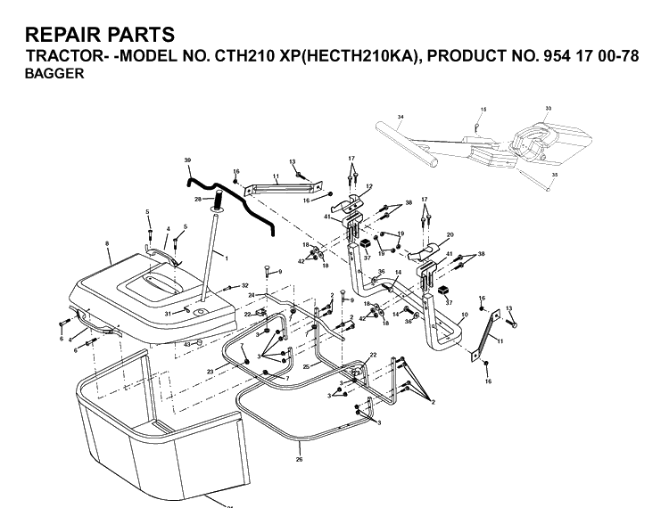 Bagger Diagram and Parts List for CTH210XP (HECTH210KA)(2003-01) Husqvarna Lawn Tractor