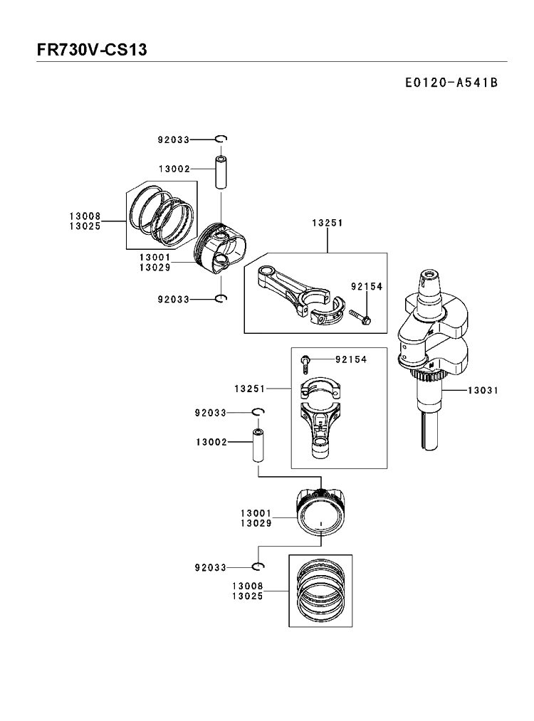 Piston And Crankshaft Diagram and Parts List for FR730V-CS13 2018-11 Husqvarna Engine