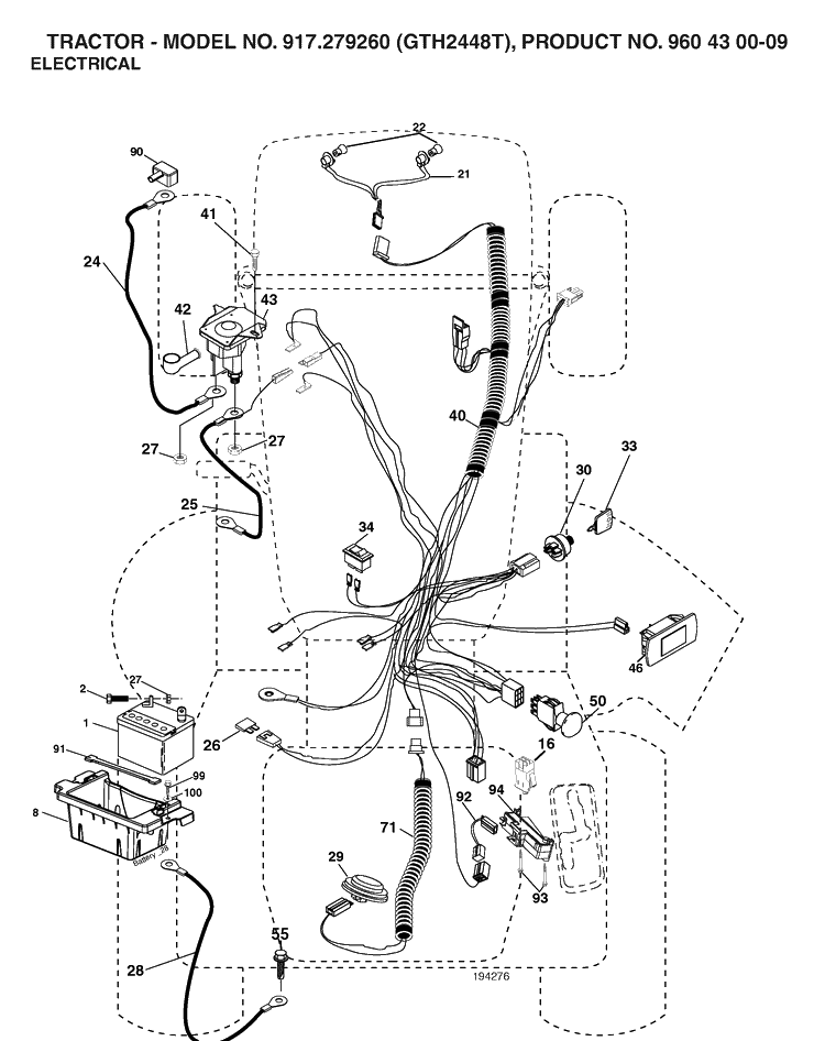 Electrical Diagram and Parts List for GTH2448T (917279260)(2006-02) Husqvarna Lawn Tractor