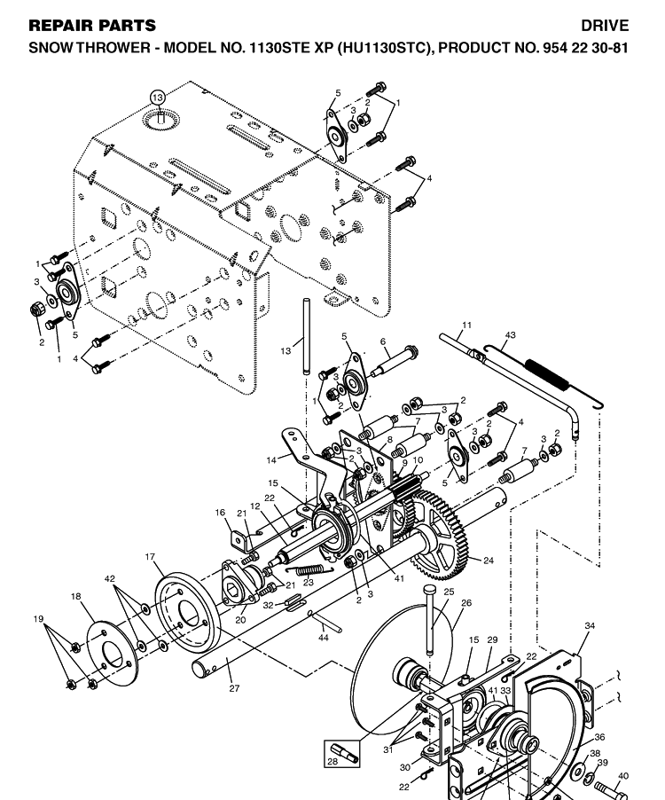 Drive Diagram and Parts List for 1130STEXP (HU1130STC)(2004-07) Husqvarna Snow Blower