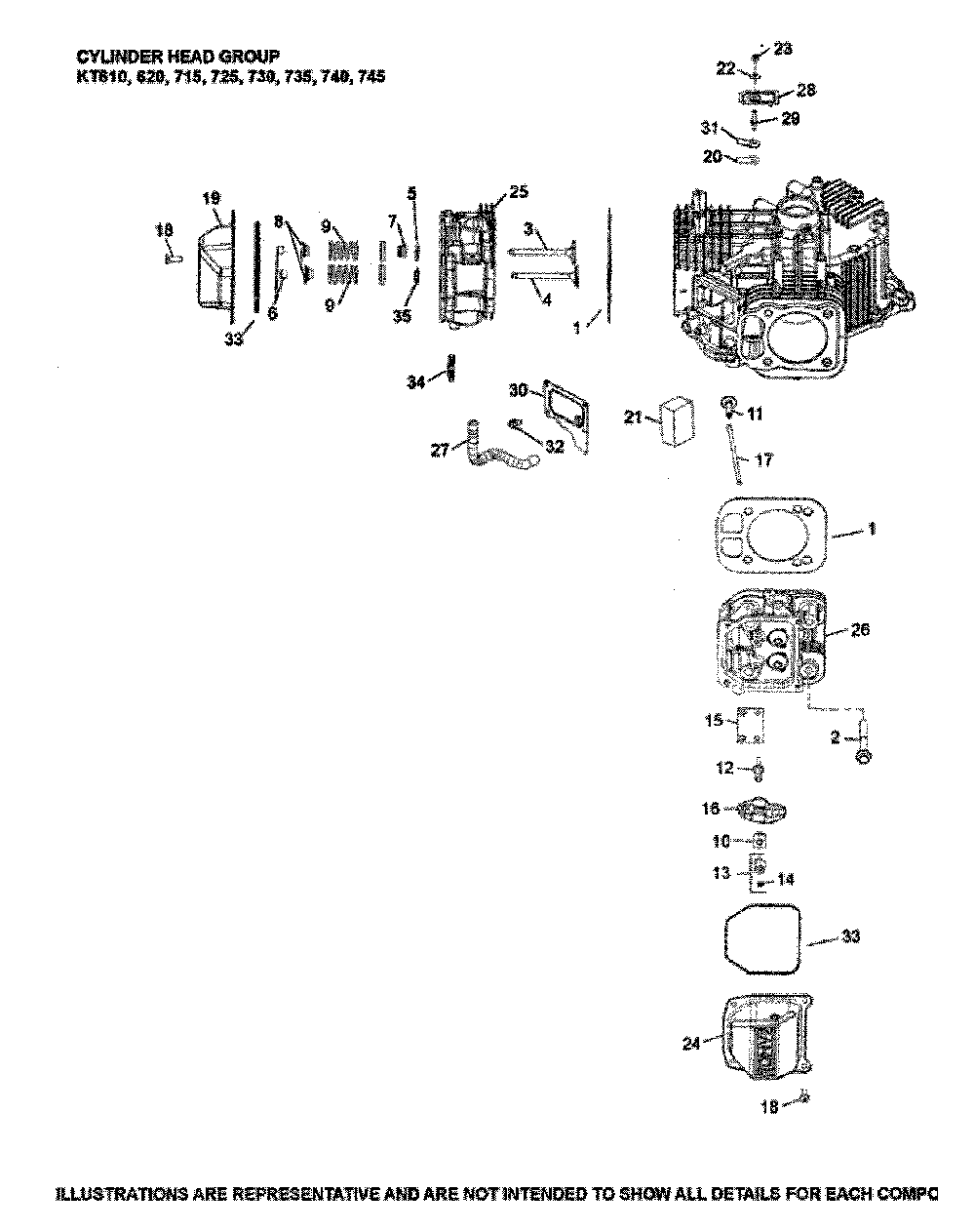 Cylinder head Diagram and Parts List for LGT48DXL-96043026000  Husqvarna Lawn Tractor