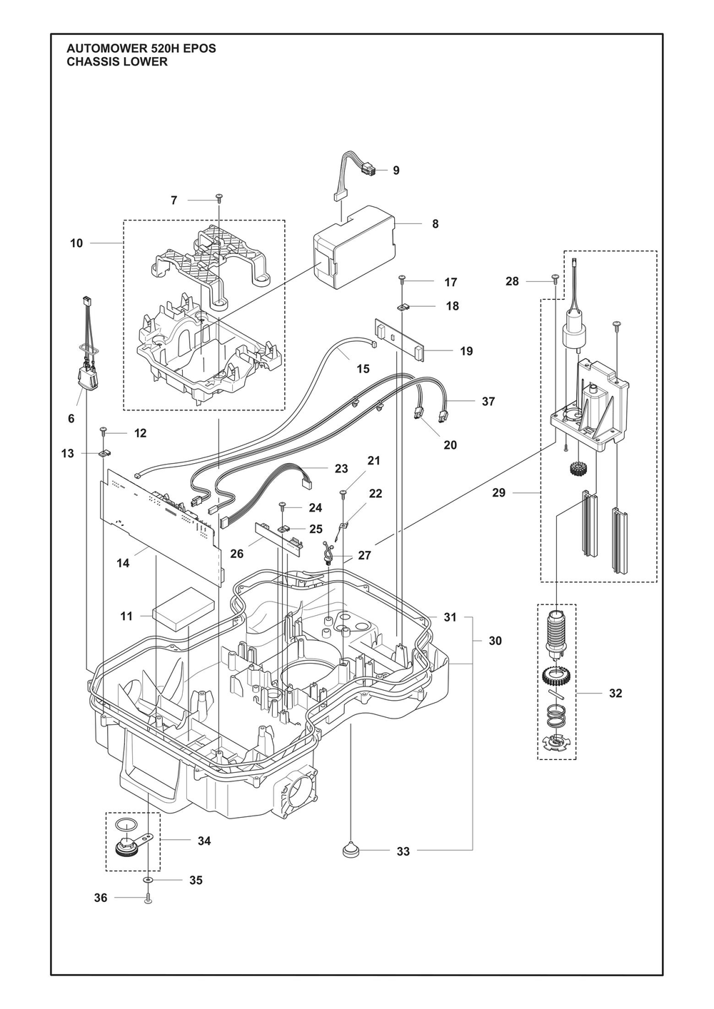 Chassis Lower Diagram and Parts List for 520HEPOS  Husqvarna Lawn Mower