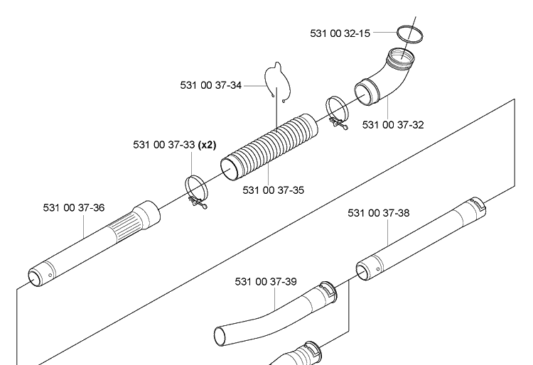 Blower Tubes Diagram and Parts List for 165BT 2005-08 Husqvarna Leaf Blower / Vacuum