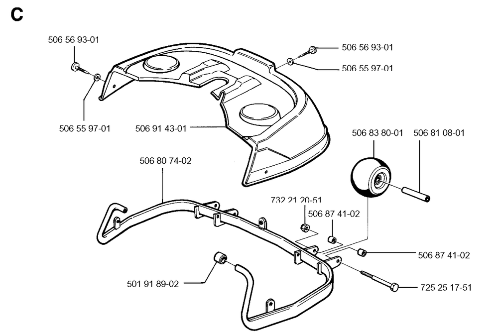 Cover Diagram and Parts List for R850 1996-01 Husqvarna Lawn Tractor