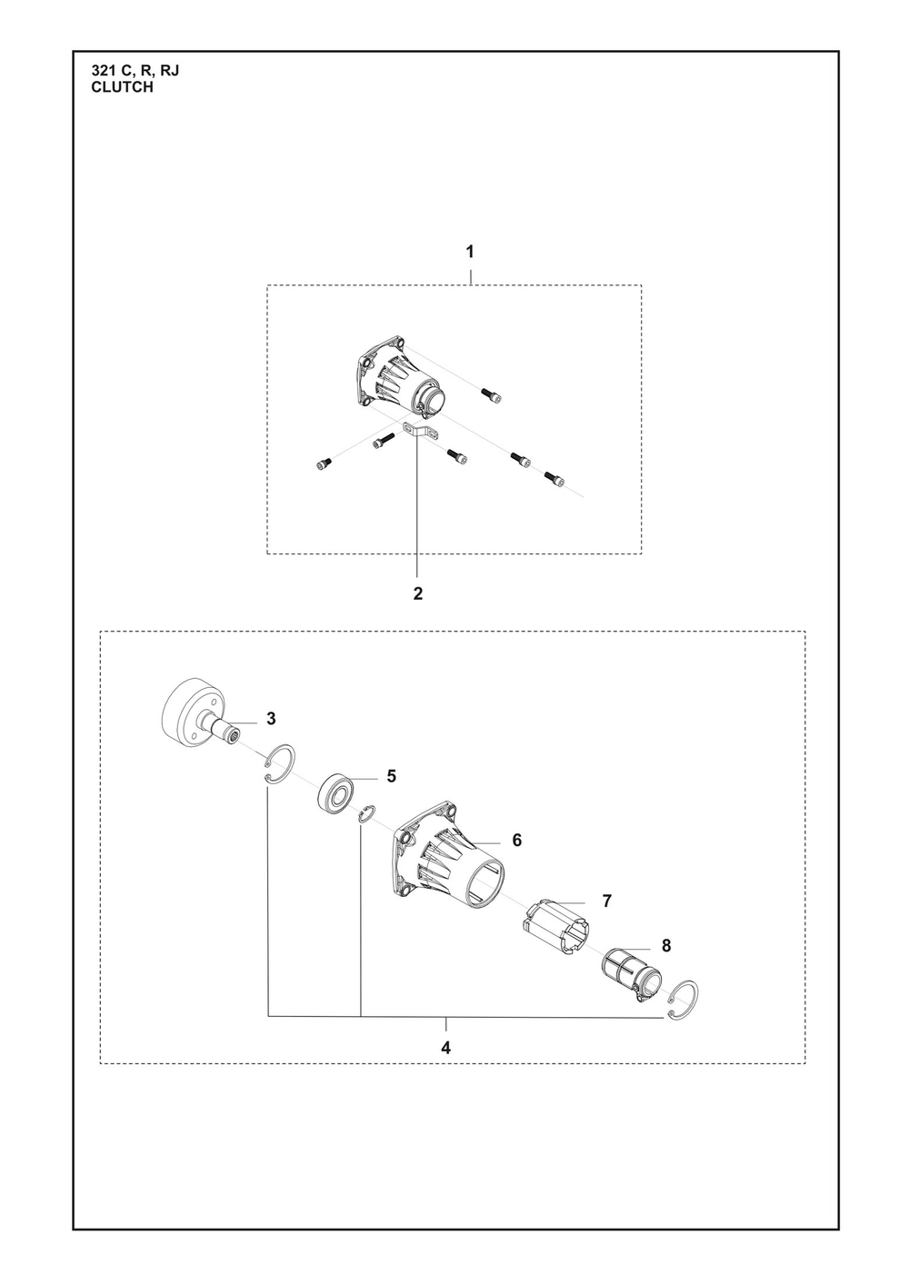 Clutch Diagram and Parts List for 321RJ  Husqvarna Brush Cutter
