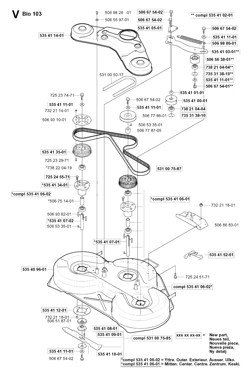 103cm Cutting Deck Diagram and Parts List for PF18 2001-01 Husqvarna Lawn Tractor