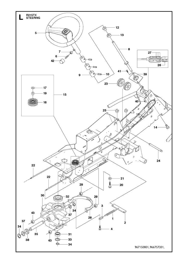 Steering Diagram and Parts List for R215TX  Husqvarna Lawn Mower
