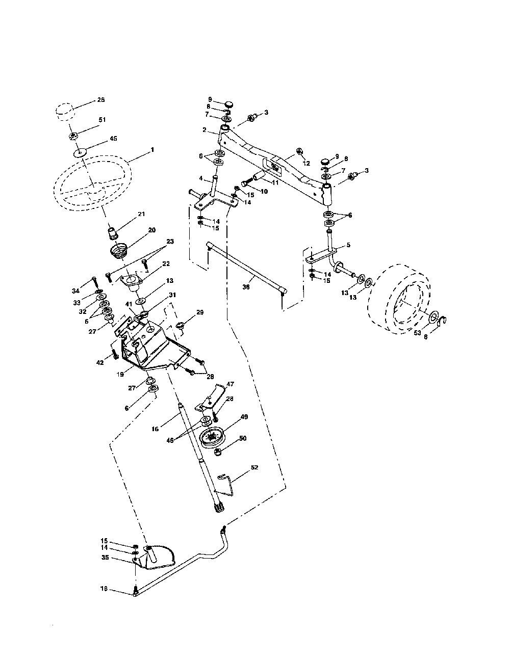 Steering assembly Diagram and Parts List for 917279100  Husqvarna Lawn Tractor