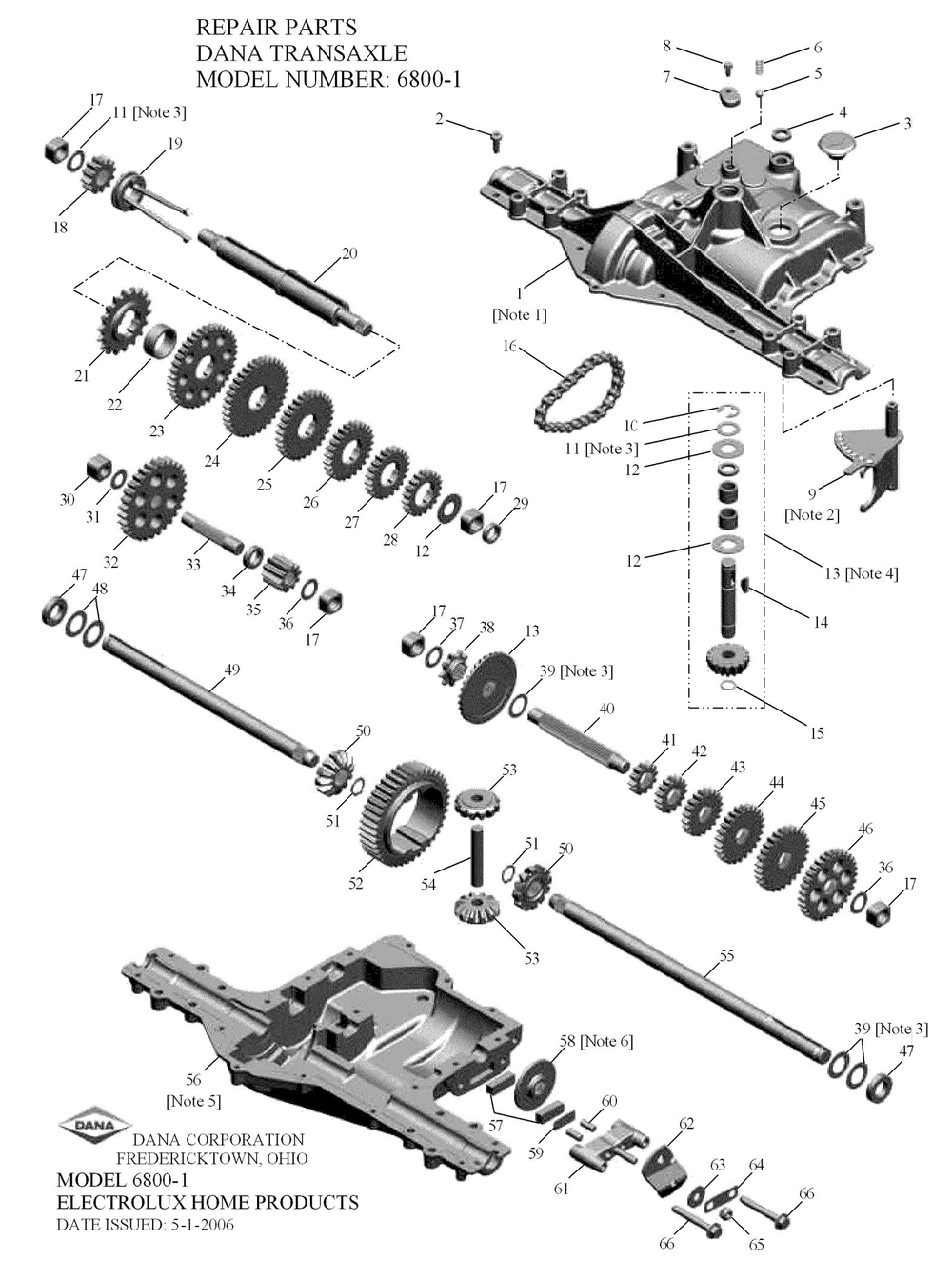 Transmission Diagram and Parts List for DANA6800-1  Husqvarna Engine