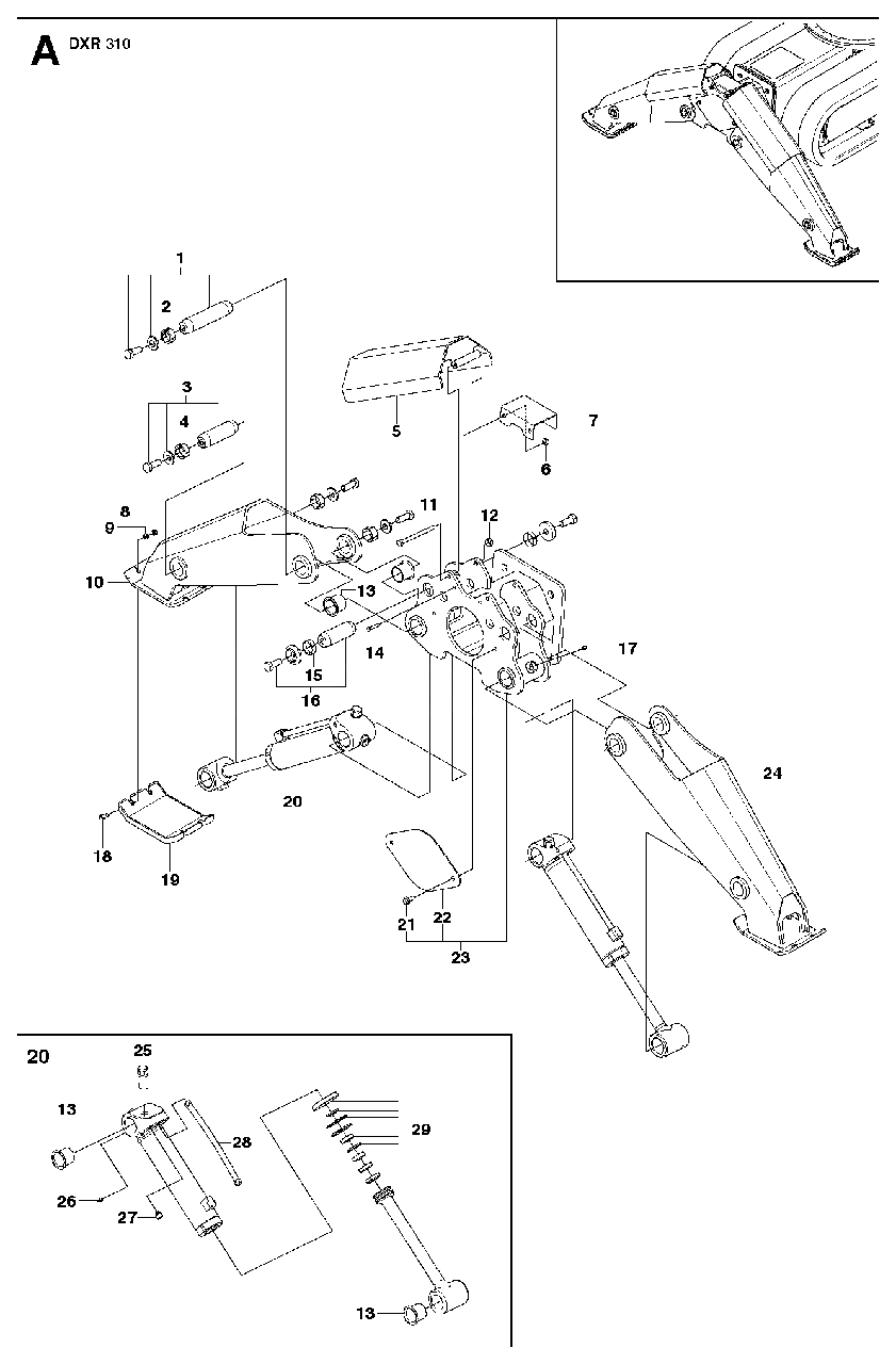 Hydraulic Stack Diagram and Parts List for DXR310 (1 - 42)(2009-07) Husqvarna Demolition Hammer