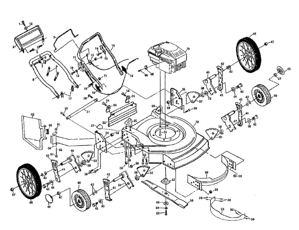 General Assembly Diagram and Parts List for 56DH (954065901-F)(1994-01) Husqvarna Lawn Mower
