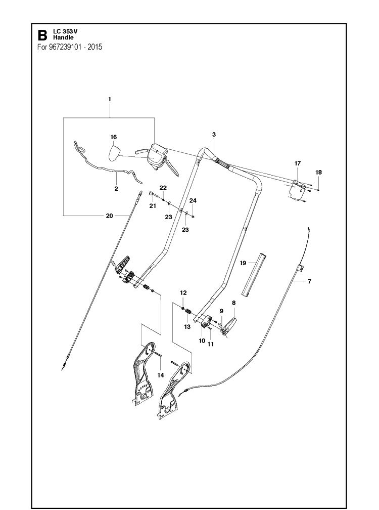 Handle 4 Diagram and Parts List for LC353V  Husqvarna Lawn Mower