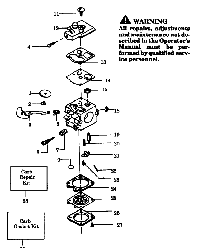 Carburetor Assembly Diagram and Parts List for 22HB 1988-01 Husqvarna Leaf Blower / Vacuum