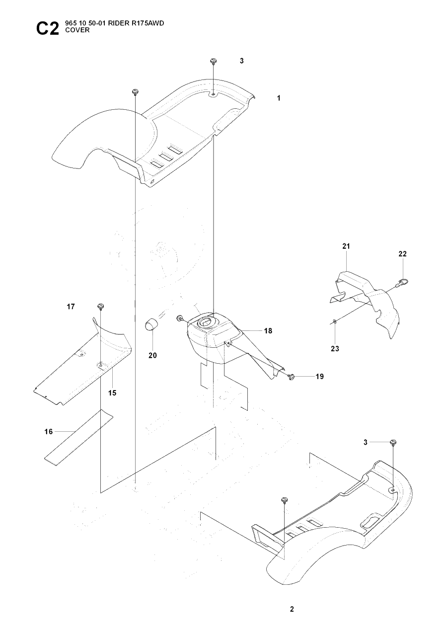 Cover 2 Diagram and Parts List for R175AWD (965105001)(2007-01) Husqvarna Lawn Tractor