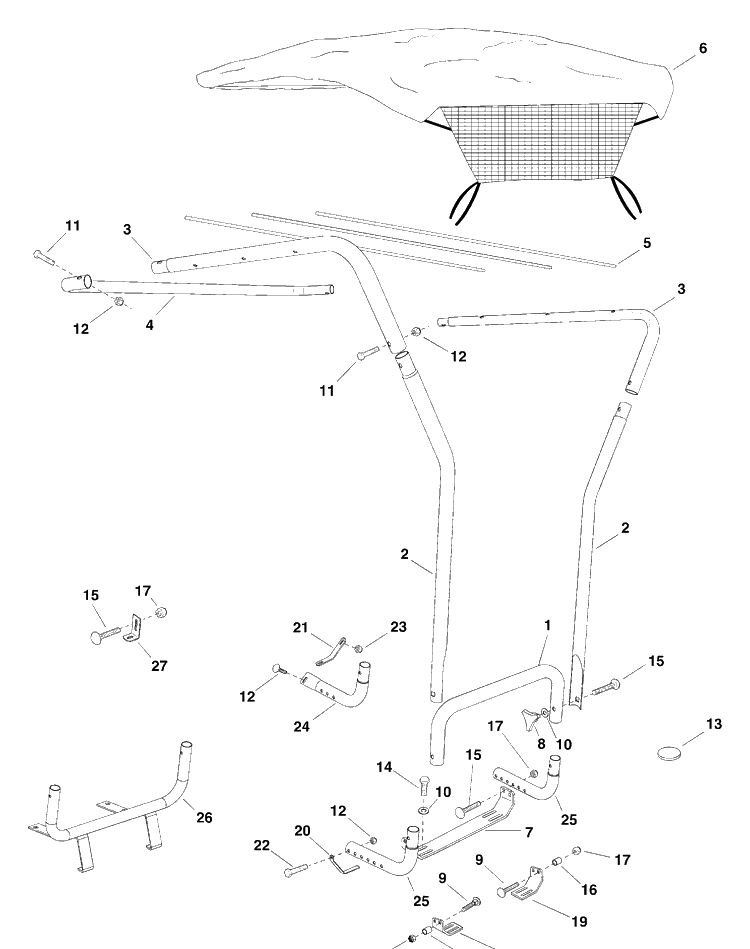 Sun Shade Diagram and Parts List for DSS (45-03731)(2006-03) Husqvarna Lawn Tractor Accessories