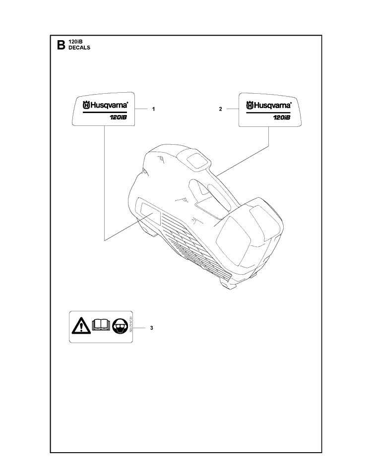 Decals Diagram and Parts List for 120IB  Husqvarna Leaf Blower / Vacuum