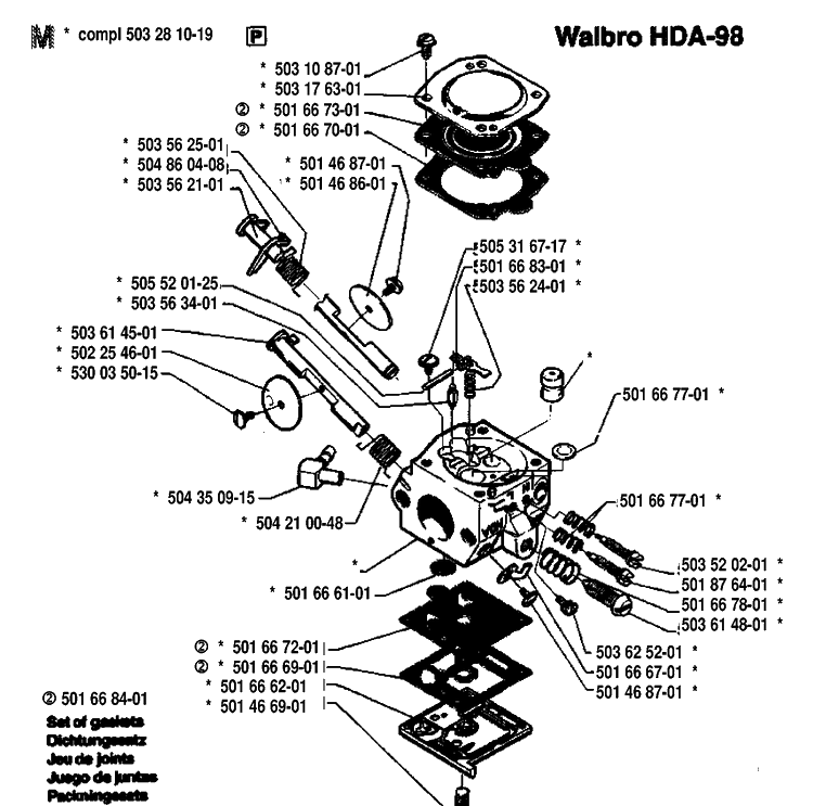 Carburetor Details Diagram and Parts List for 42 19920900001-19941400000 Husqvarna Chainsaw