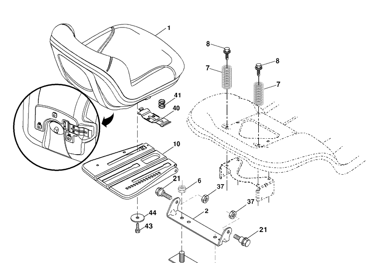 Seat Diagram and Parts List for PB195H42LT (96042003601)(2007-05) Husqvarna Lawn Mower