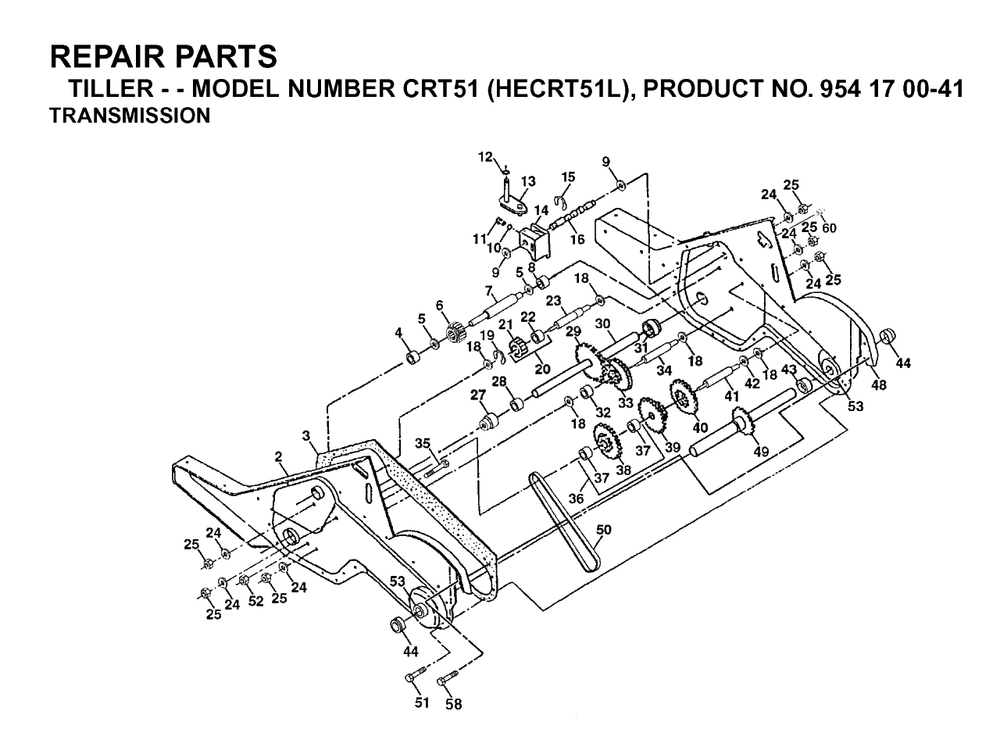 Transmission Diagram and Parts List for CRT51 (954170041-L)(2003-01) Husqvarna Tiller