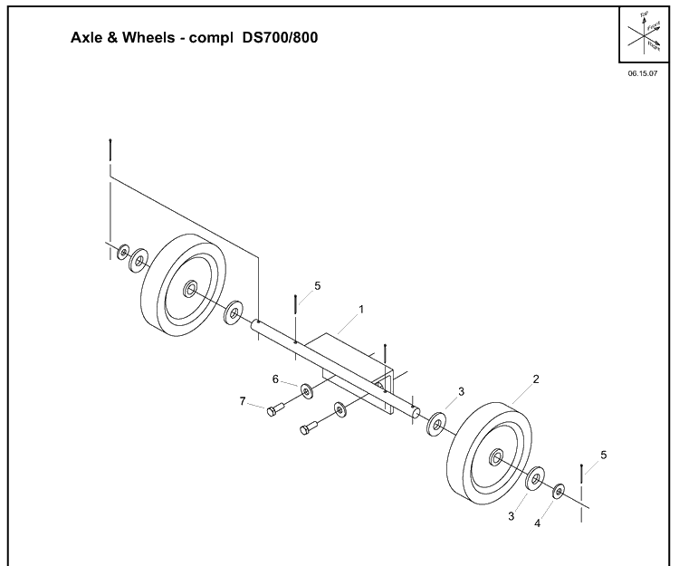 Axle And Wheels Diagram and Parts List for DS700 (504625401)(2007-12) Husqvarna Lawn Tractor Accessories