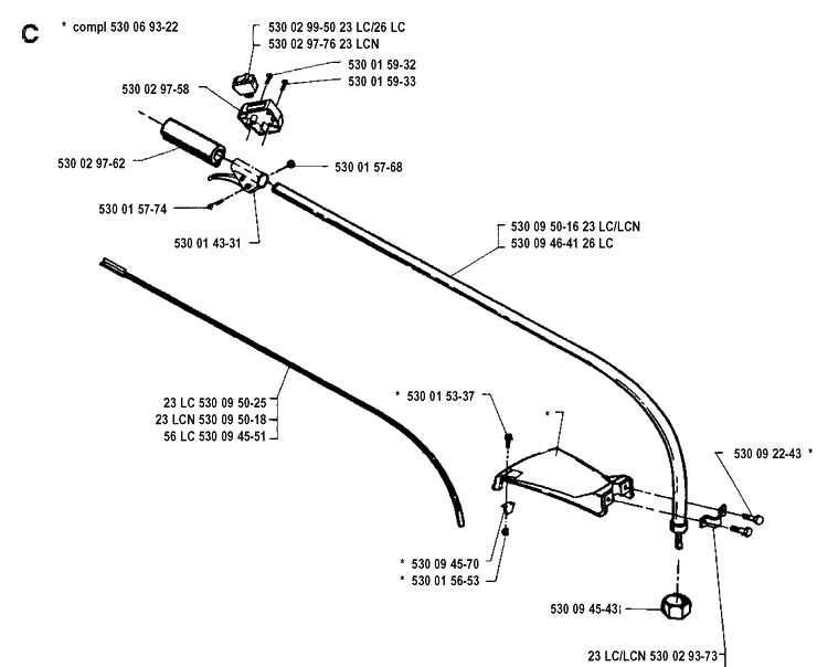 Shaft Diagram and Parts List for 26LC 19911400001-19931800000 Husqvarna Edger