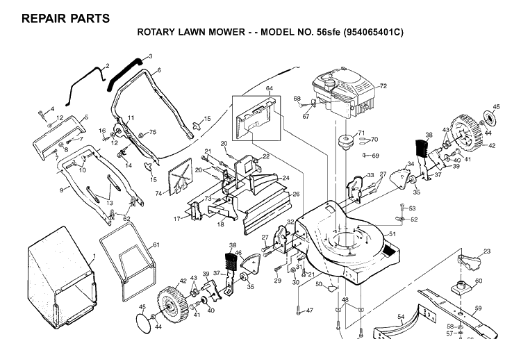 Repair Parts 3 Diagram and Parts List for 56SF (954066101)(1995-04) Husqvarna Lawn Mower