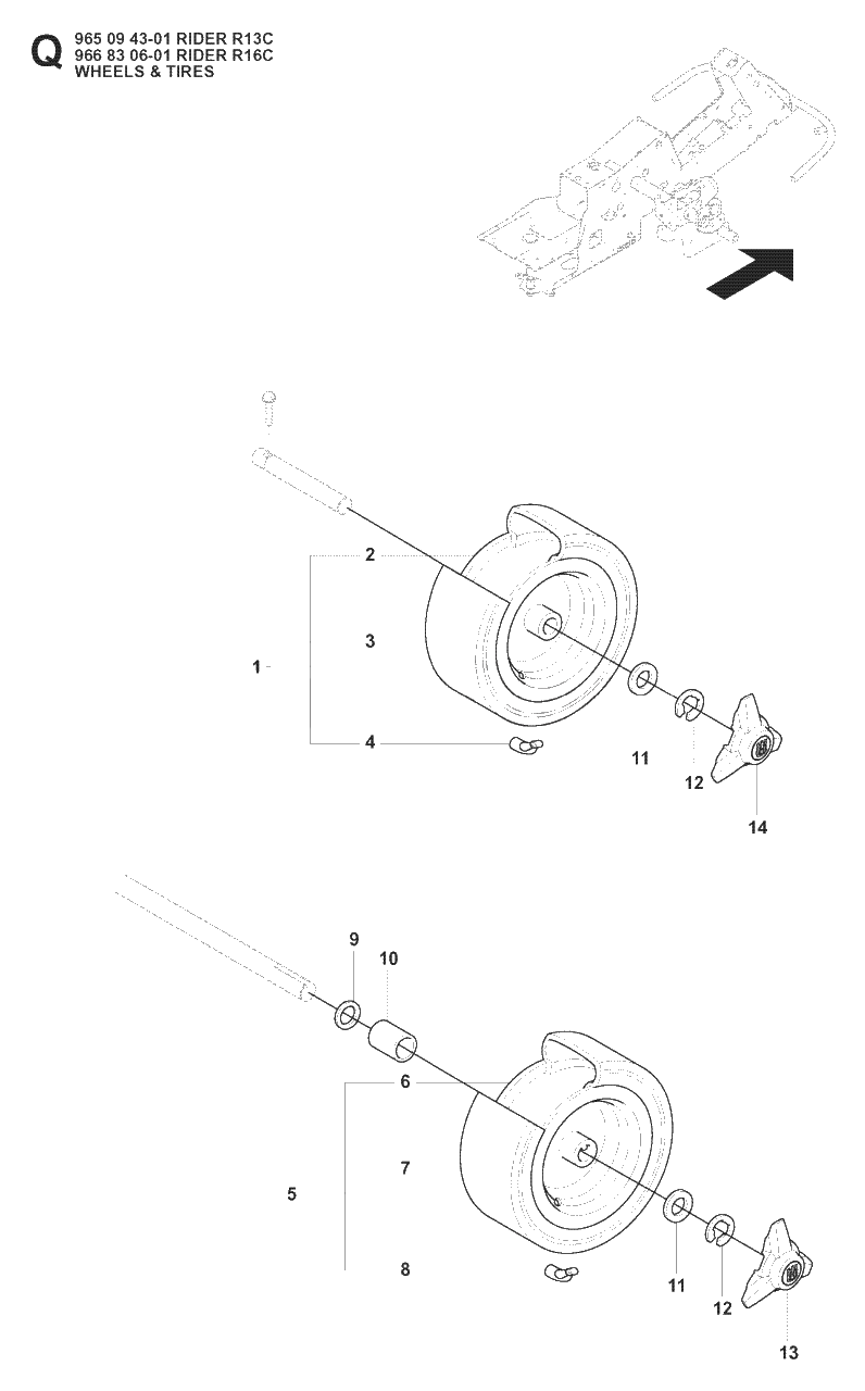 Wheels And Tires Diagram and Parts List for R13C (965094301)(2008-04) Husqvarna Lawn Tractor