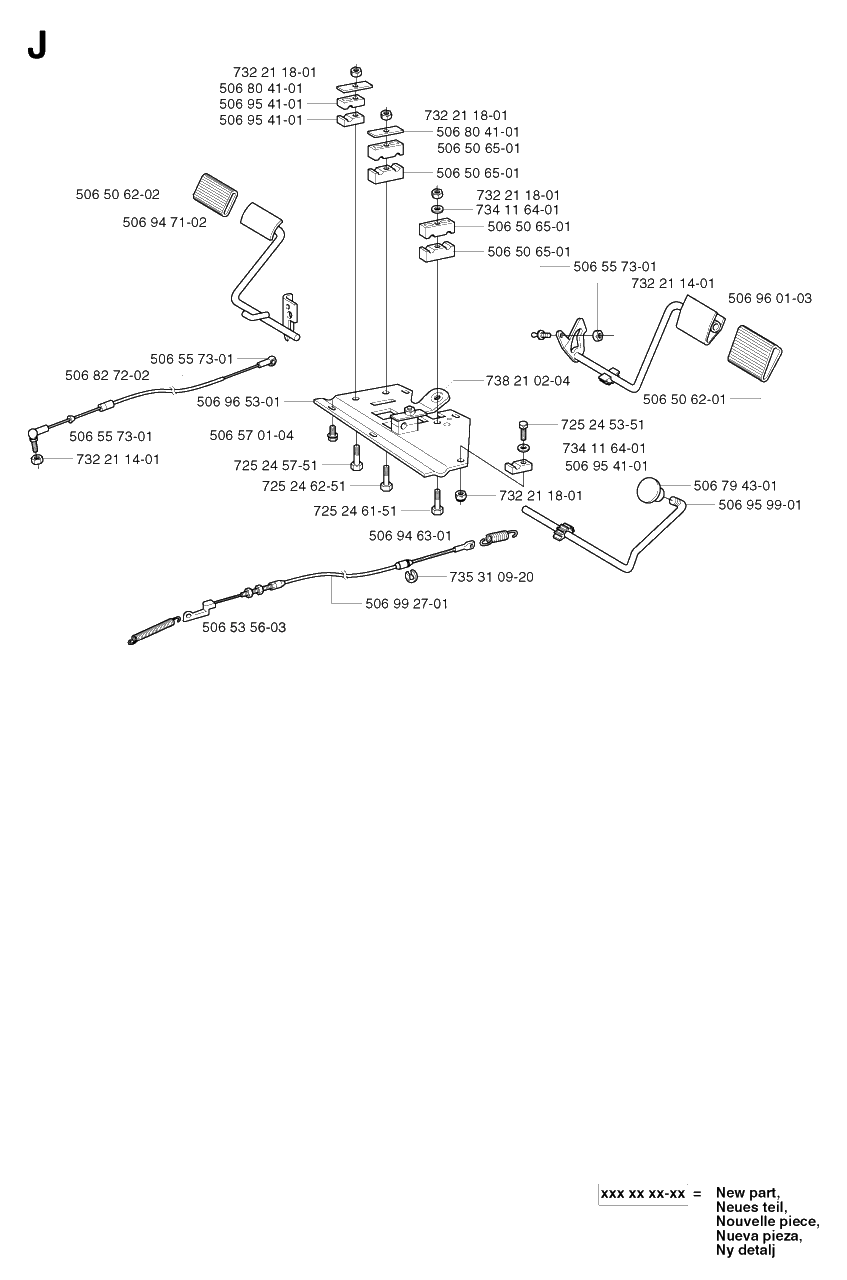 Pedals Diagram and Parts List for R13BIO 2003-01 Husqvarna Lawn Tractor