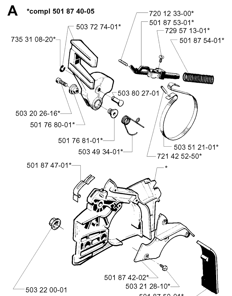 Chain Brake Diagram and Parts List for 257 19960100001-19980900000 Husqvarna Chainsaw