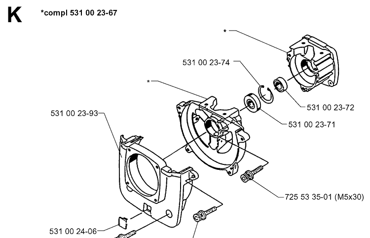Crankcase 2 Diagram and Parts List for 132R 19994000001-20050100000 Husqvarna Brush Cutter