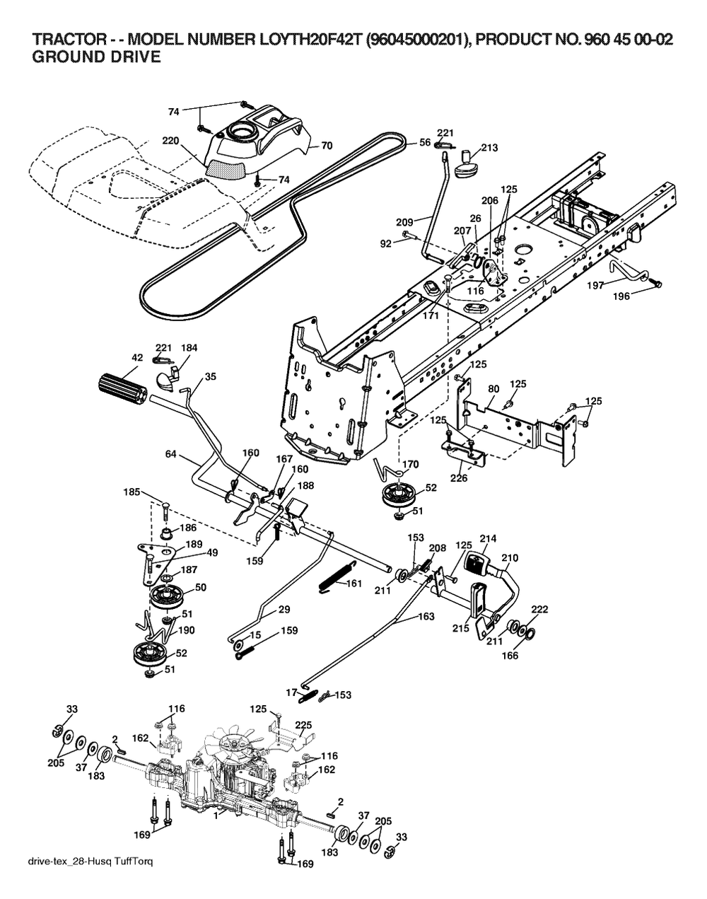 Drive Diagram and Parts List for YTH20F42T (960450002-01)(2006) Husqvarna Lawn Tractor