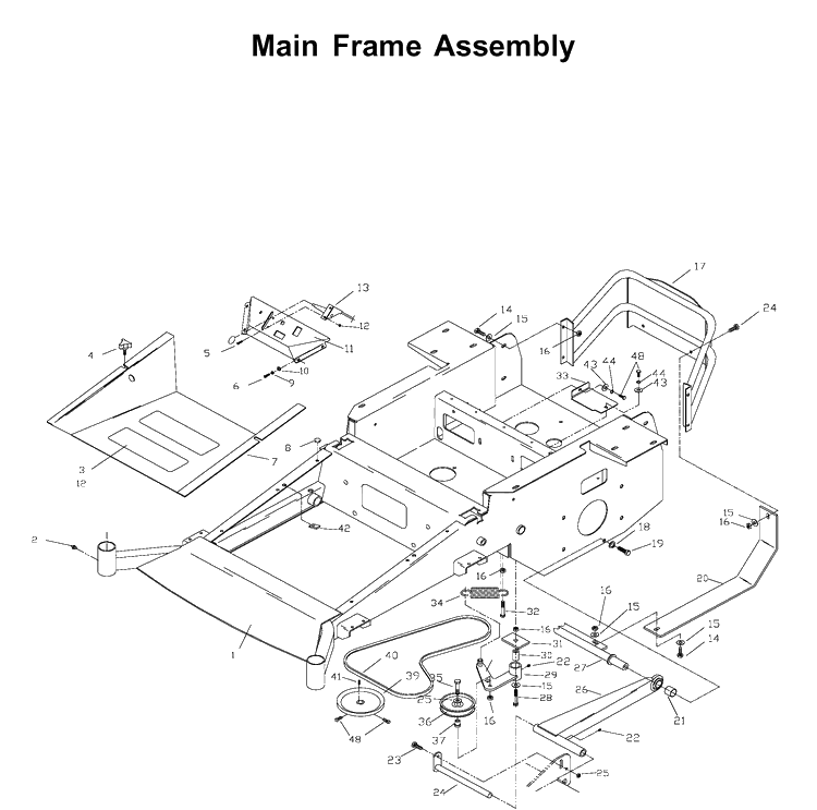 Mainframe, Left Side Diagram and Parts List for ZTH6123 (968999203)(2002-10) Husqvarna Lawn Mower