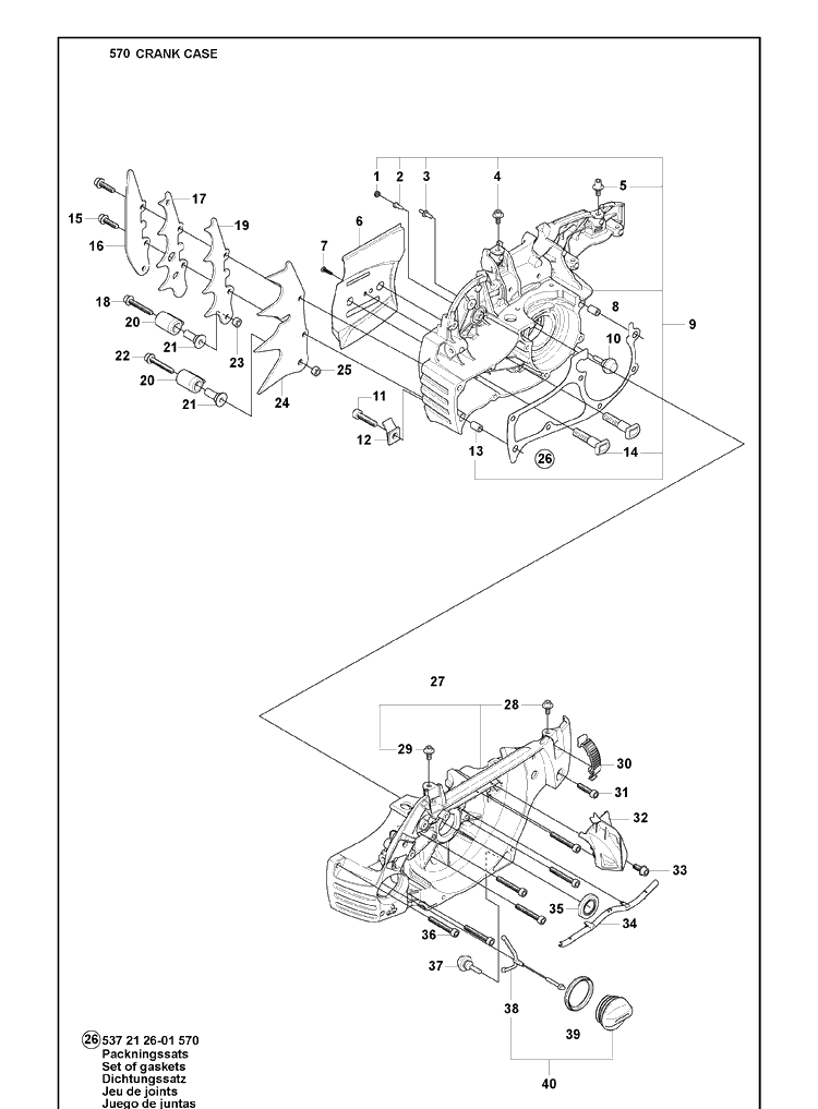 Crank Case Diagram and Parts List for 570 2009-08 Husqvarna Chainsaw