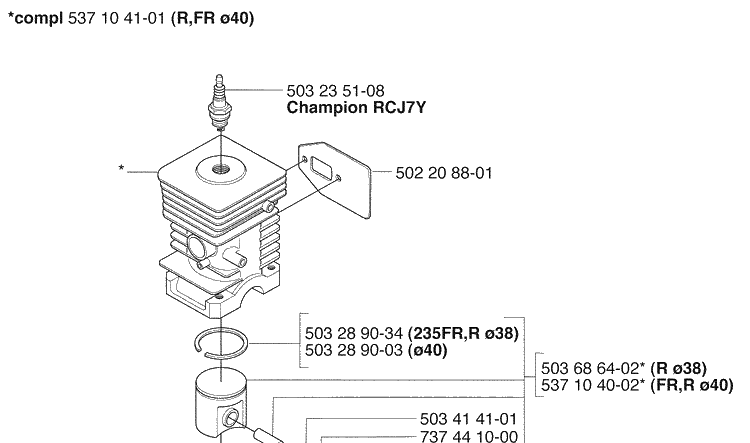 Cylinder Diagram and Parts List for 235FR 2009-06 Husqvarna Brush Cutter