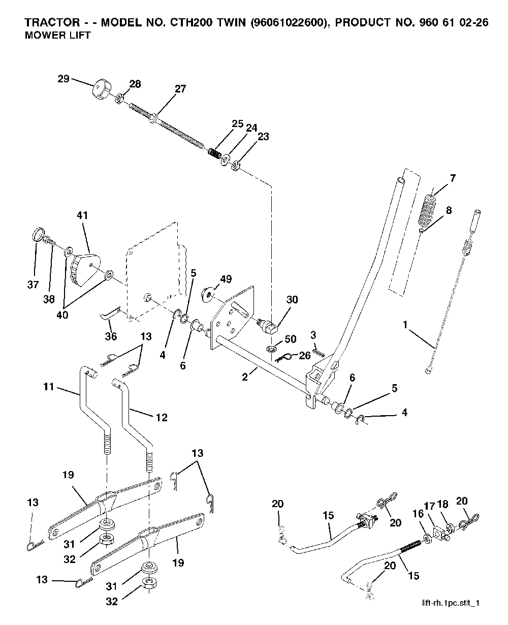 Mower Lift / Deck Lift Diagram and Parts List for CTH200TWIN (96061022600)(2007-10) Husqvarna Lawn Tractor