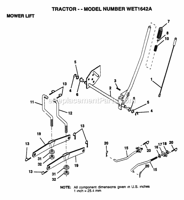 Mower Lift Diagram and Parts List for WET1642A 1995 Husqvarna Lawn Tractor