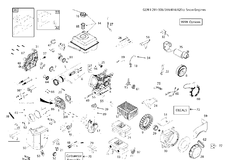 Engine 2 Diagram and Parts List for 12527HV 2010-07 Husqvarna Snow Blower