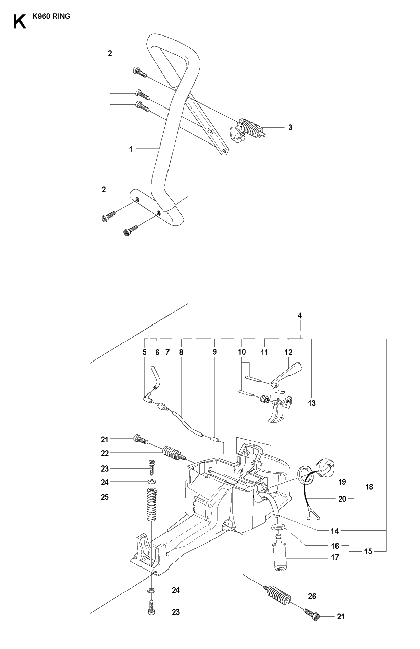 Fuel Tank And Handle Diagram and Parts List for K960 2008-03 Husqvarna Circular Saw