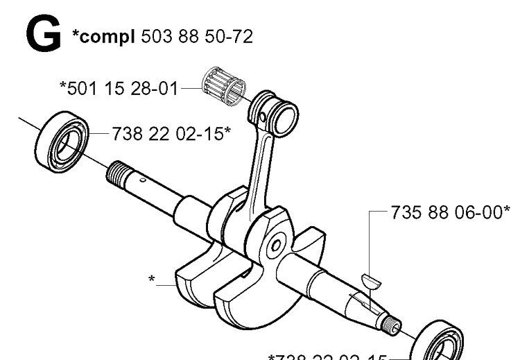 Crankshaft Diagram and Parts List for 265RX 20012600001-20023100000 Husqvarna Brush Cutter