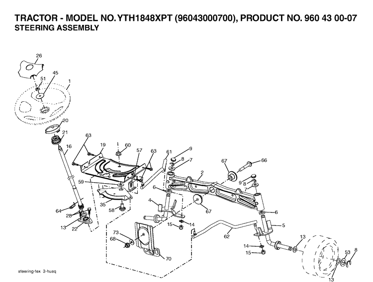 Steering Diagram and Parts List for YTH1848XP (96043000700)(2006-03) Husqvarna Lawn Tractor