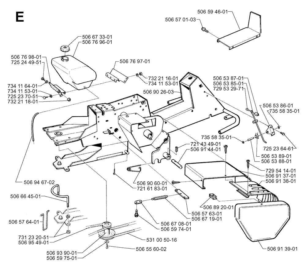 Chassis / Frame Diagram and Parts List for R850HST 1997-03 Husqvarna Lawn Tractor
