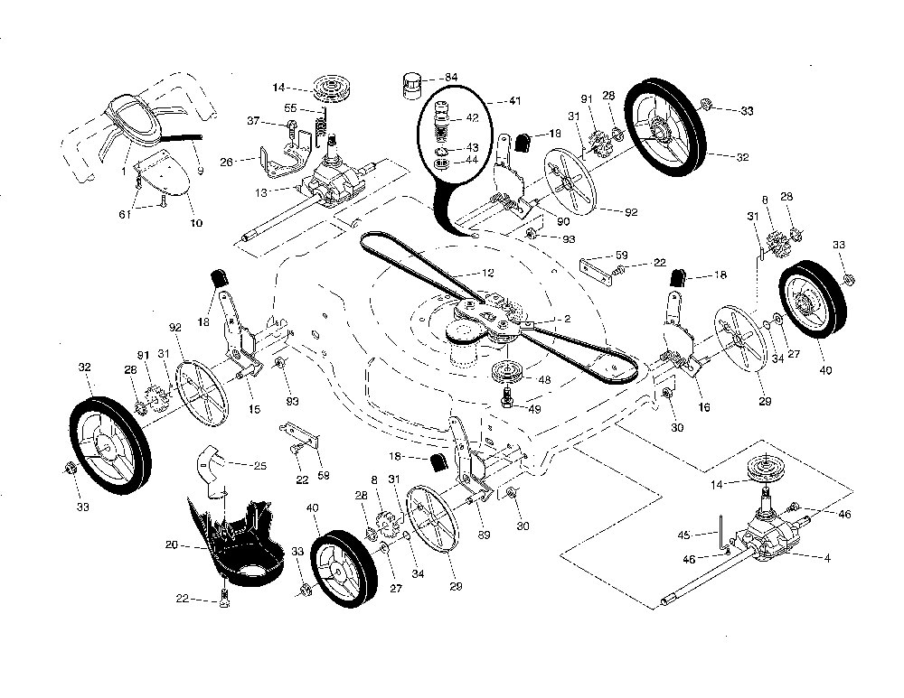 Drive control/gear case/wheels Diagram and Parts List for HU725AWDH-96145001901  Husqvarna Lawn Mower