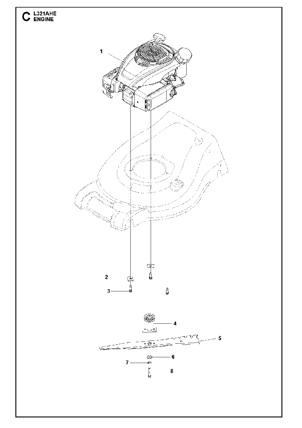 Engine Diagram and Parts List for L321AHE-96794990100  Husqvarna Lawn Mower