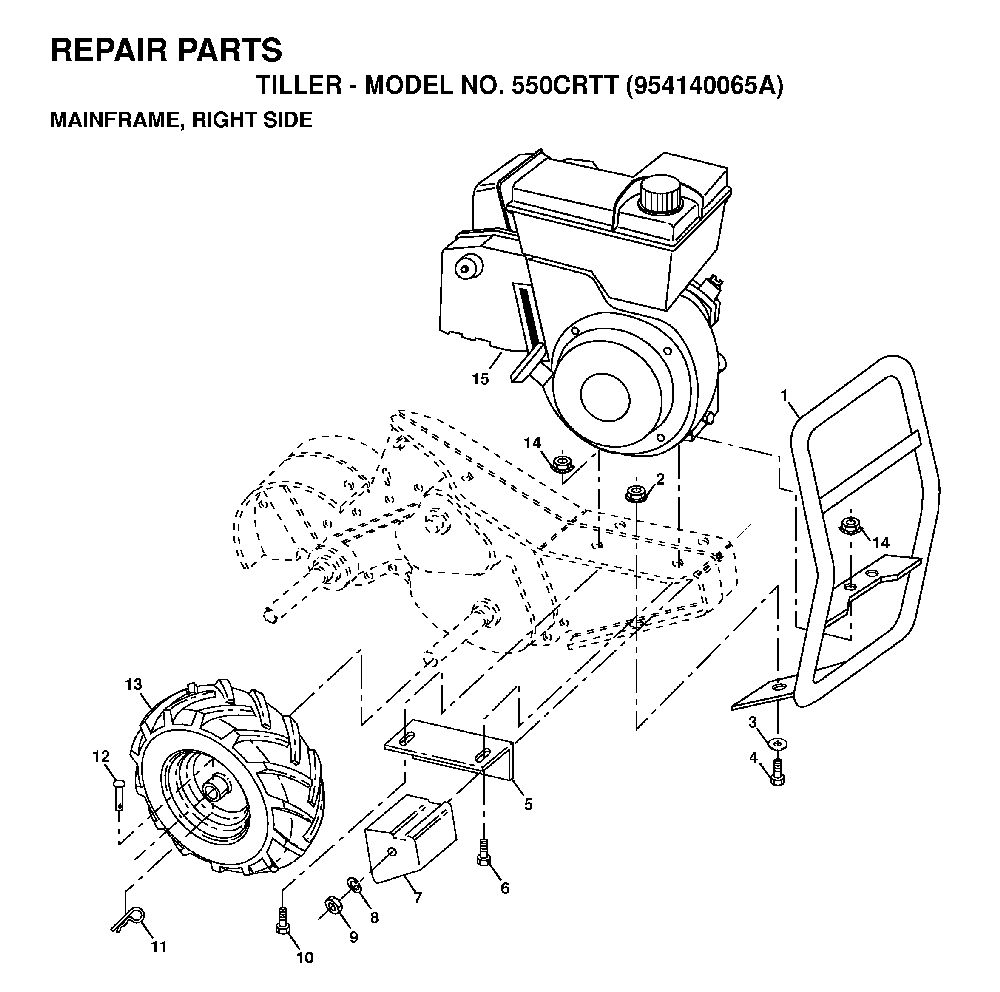 Mainframe, Right Side Diagram and Parts List for 550CRTT (954140065A)(1998-02) Husqvarna Tiller