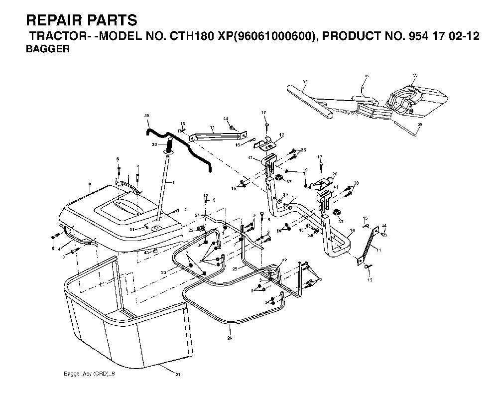 Bagger Diagram and Parts List for CTH180XP (96061000600,954170212)(2005-01) Husqvarna Lawn Tractor