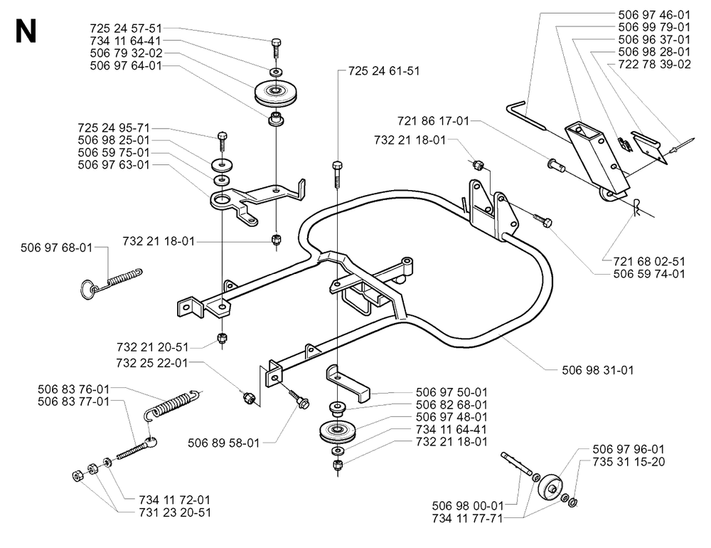 Frame Diagram and Parts List for R13BIO 2001-01 Husqvarna Lawn Tractor